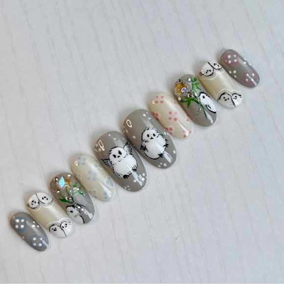 Reusable hand painted penguin handmade press on nail Japanese art nail - Picture 6 of 6